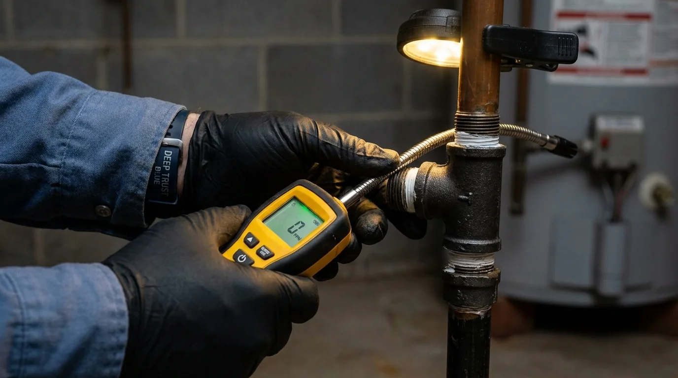Gas leak detection with electronic sniffer by Johns Plumbing LLC in Tipton