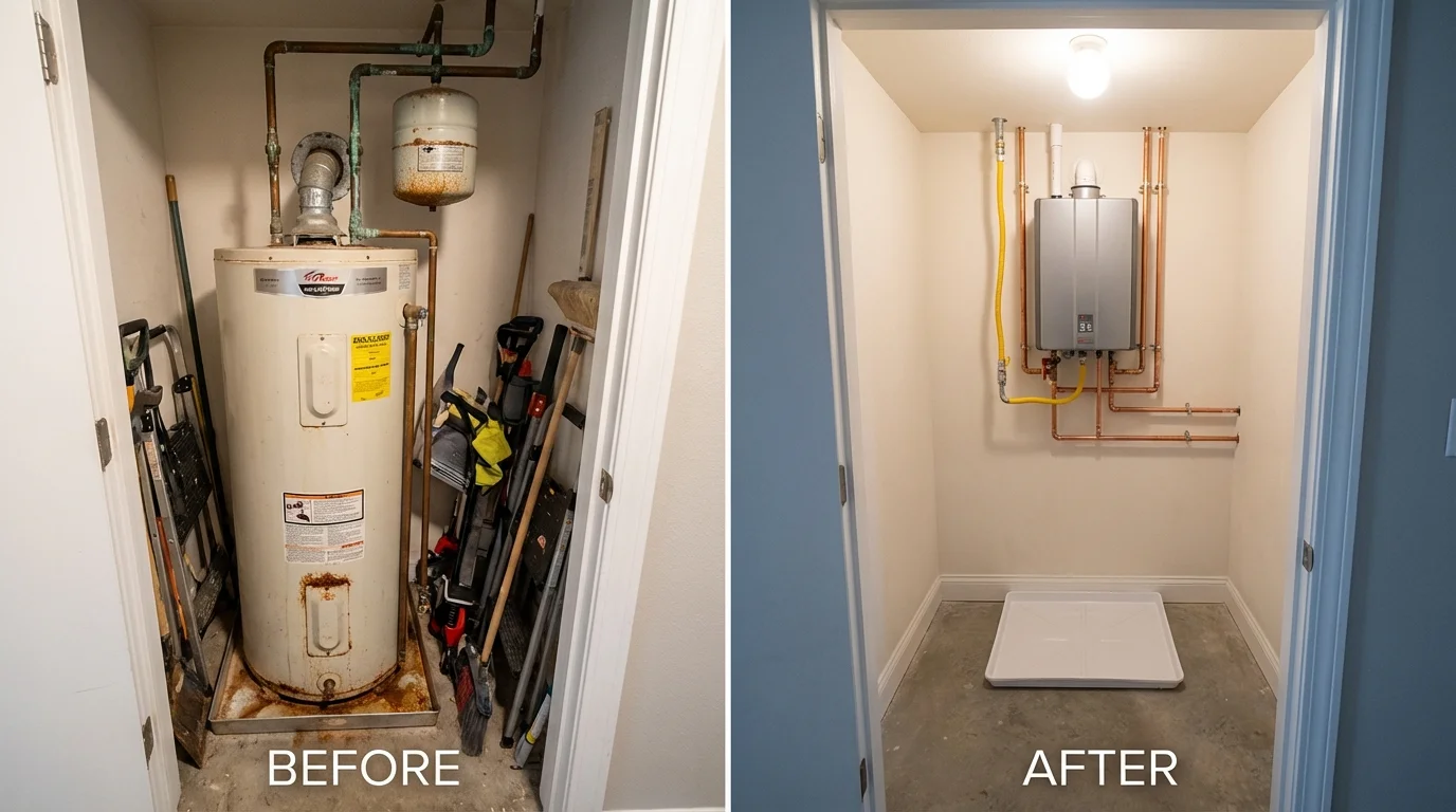 Tank water heater versus wall-mounted tankless unit comparison for Tipton, MO homeowners